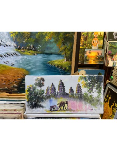 Tableau Angkor Wat avec Elephants 20x40cm ( Avec châssis ) de France