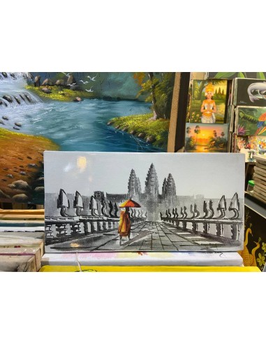 Tableau La Marche d'un Bonze à Angkor 40 x 20 cm (avec châssis) Fin de série