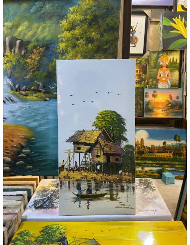 Tableau Vertical Maison sur Tonlé Sap 20 x 40 cm (avec châssis) 2 - 3 jours ouvrés.