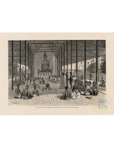 Illustration d'archives du Cambodge - Ordination d'un bonze au Cambodge Format A3 par Alaya Créations 2024