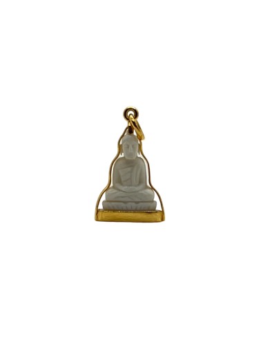 Moyen Pendentif Bouddha en posture Dhyana Mudra style Ivoire et serti en argent doré Véritable concentré