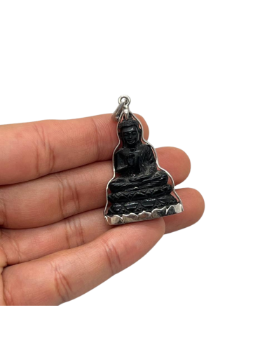 Pendentif Bouddha en posture Abhaya Mudra Onyx et Argent soldes