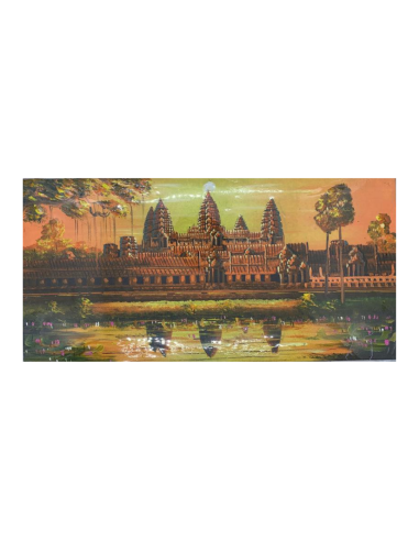 Peinture sur Toile "Lueur du soir sur Angkor Wat" 40x20cm plus qu'un jeu 