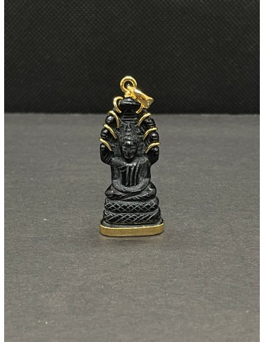 Pendentif Bouddha Naga en pierre d'Onyx et argent doré pas cher 