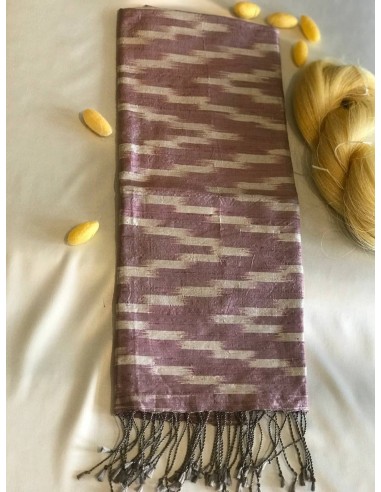 Foulard Ikat en Soie Dorée Tissé à la Main avec Teinture Naturelle pas cher 