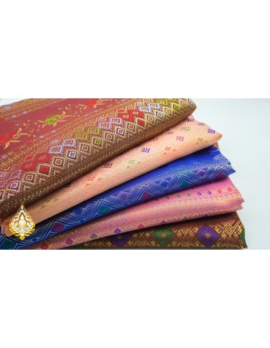 Tissu Khmer/Thaï classique coloris n°11 à 15 pour tenue traditionnelle (3,5 x 1m) brillant des détails fins