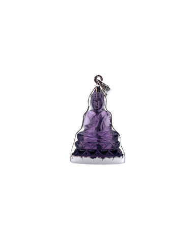 Pendentif bouddha position Abhaya mudra en cristal violet pas cher chine