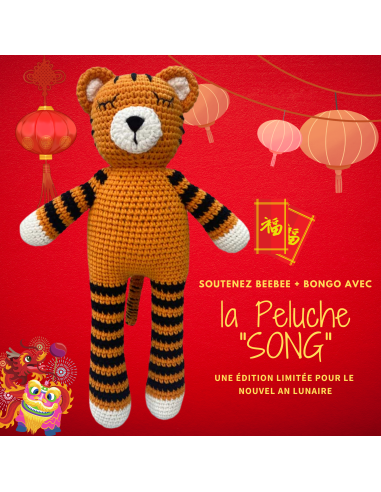 SONG le tigre endormi en édition limitée - Peluche tigre au crochet par Beebee + Bongo de l' environnement